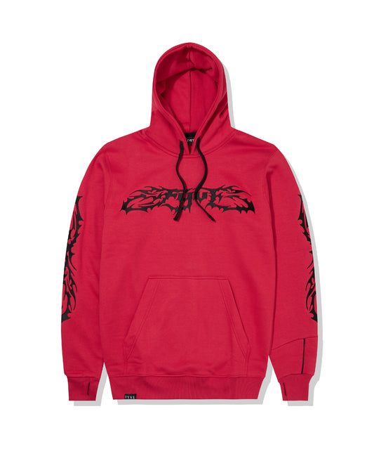 Embroidered Red Metal Hood